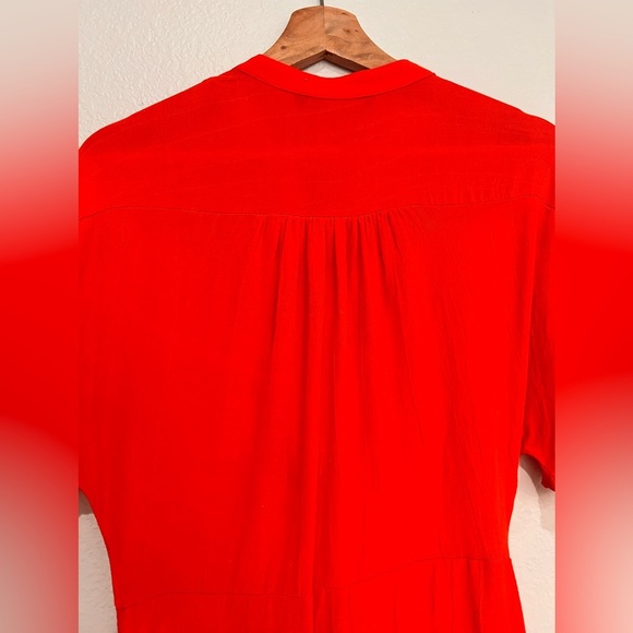 Zara Premium Orange Coral  Buttoned Midi Tie Front  Dress Size Medium - Picture 6 of 10